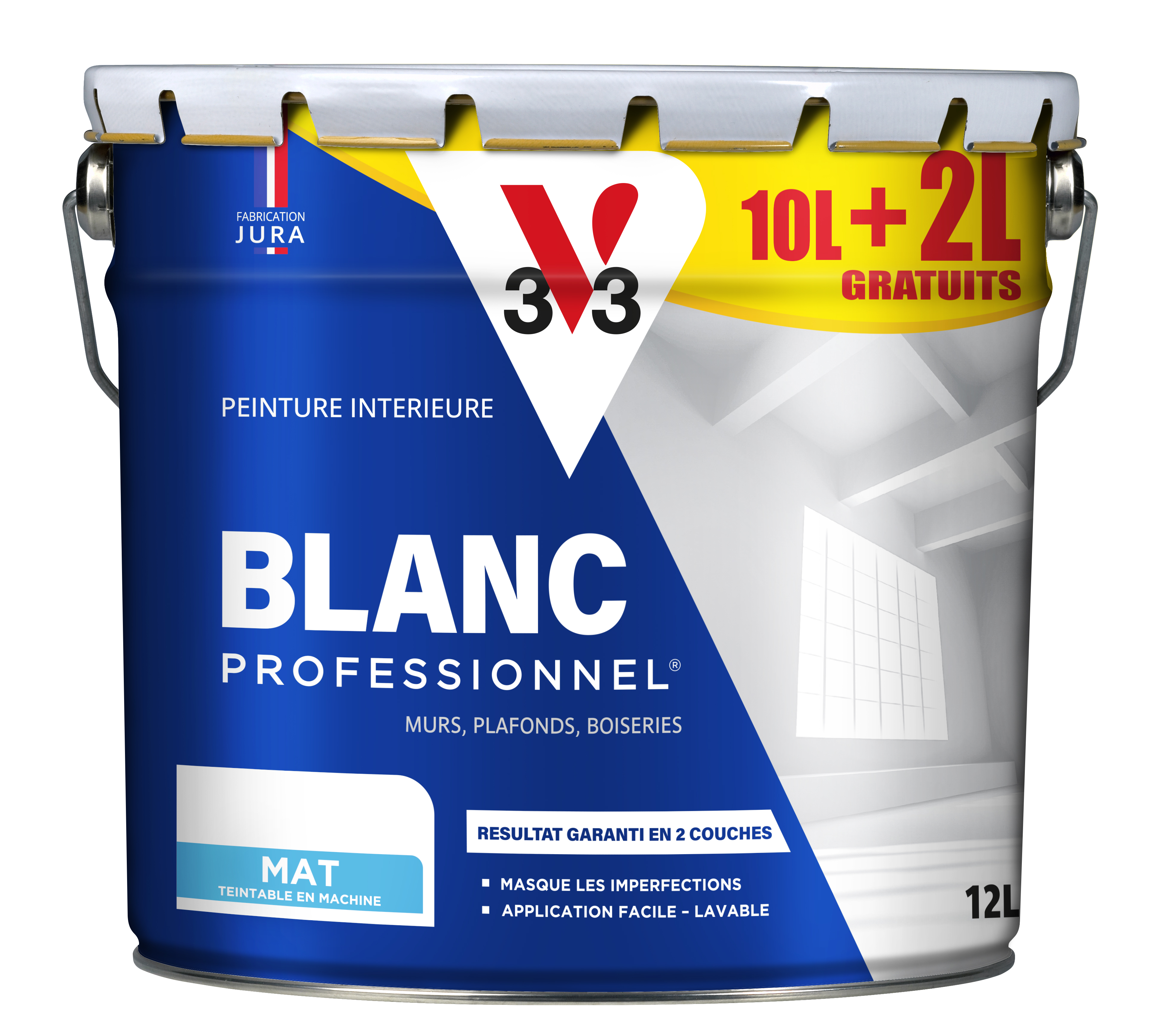 Peinture professionnelle acrylique blanc mat 10+2L gratuits - V33